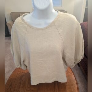 House of Harlow Beige Linen-Blend Balloon-Sleeve Top, Size XS - NEW